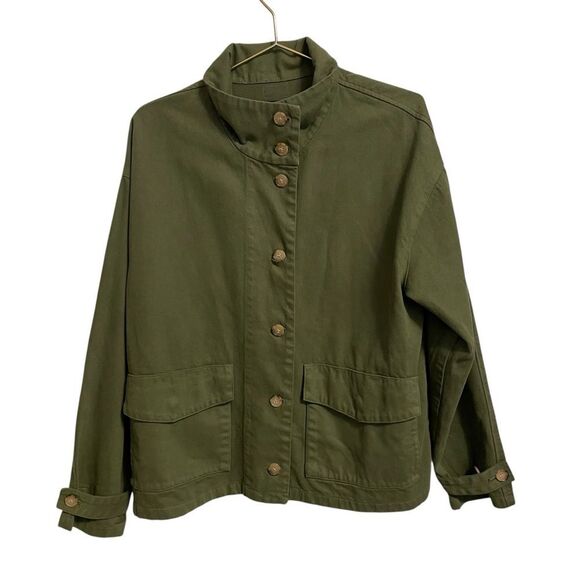 J Crew Funnelneck Field Jacket in Heavyweight Twill Utility Green MED NWT - Picture 3 of 10